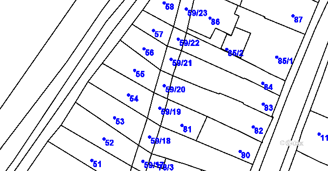 Parcela st. 59/20 v KÚ Velešovice, Katastrální mapa