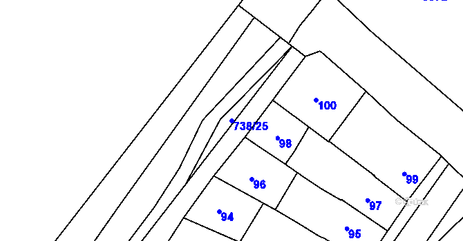 Parcela st. 738/25 v KÚ Velešovice, Katastrální mapa