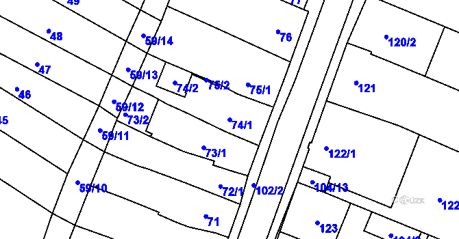 Parcela st. 74/1 v KÚ Velešovice, Katastrální mapa