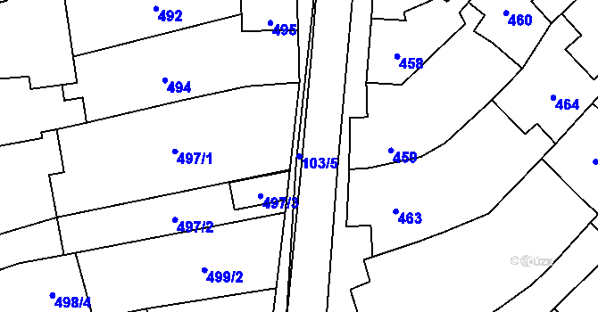Parcela st. 103/5 v KÚ Velešovice, Katastrální mapa