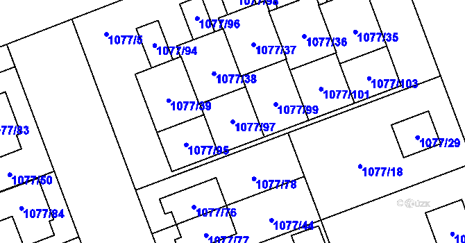 Parcela st. 1077/97 v KÚ Velešovice, Katastrální mapa
