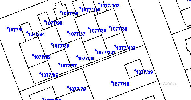 Parcela st. 1077/101 v KÚ Velešovice, Katastrální mapa
