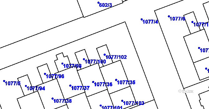 Parcela st. 1077/102 v KÚ Velešovice, Katastrální mapa