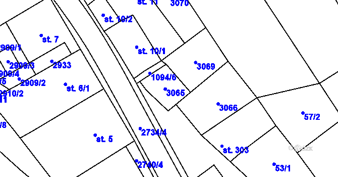 Parcela st. 9/1 v KÚ Veletiny, Katastrální mapa