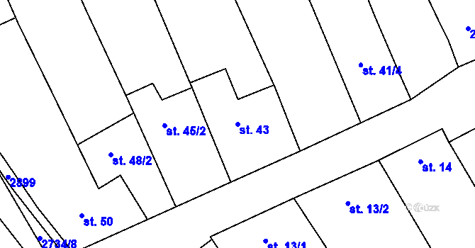 Parcela st. 43 v KÚ Veletiny, Katastrální mapa