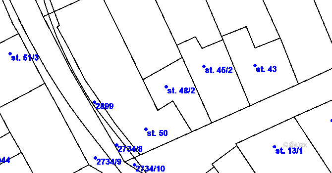 Parcela st. 48/2 v KÚ Veletiny, Katastrální mapa