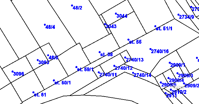Parcela st. 58 v KÚ Veletiny, Katastrální mapa