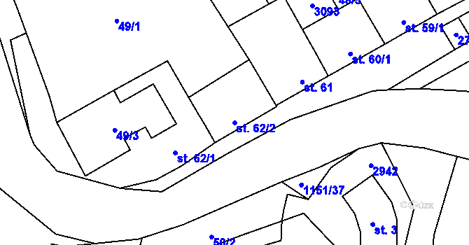 Parcela st. 62/2 v KÚ Veletiny, Katastrální mapa