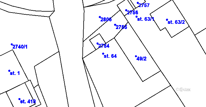 Parcela st. 64 v KÚ Veletiny, Katastrální mapa