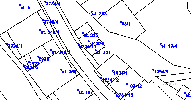 Parcela st. 327 v KÚ Veletiny, Katastrální mapa