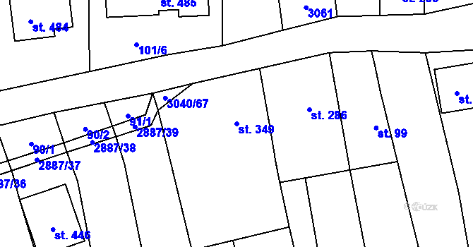 Parcela st. 349 v KÚ Veletiny, Katastrální mapa
