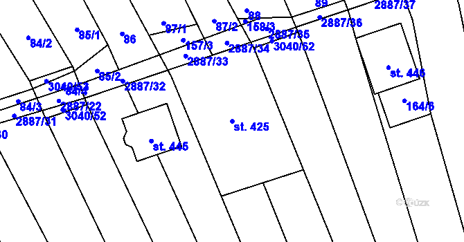 Parcela st. 425 v KÚ Veletiny, Katastrální mapa