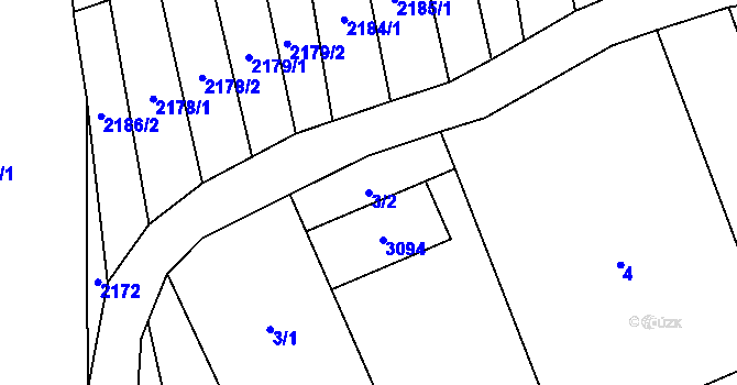 Parcela st. 3/2 v KÚ Veletiny, Katastrální mapa