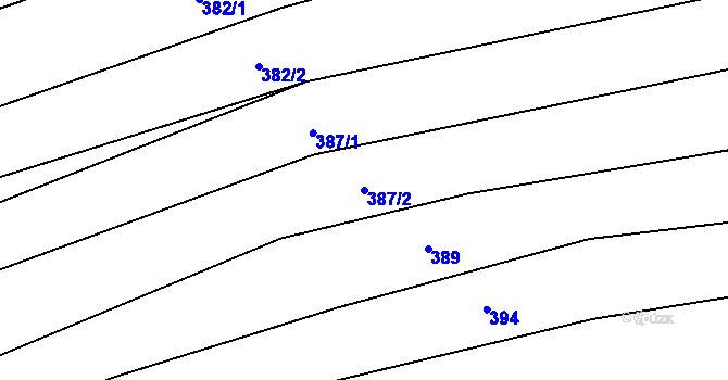 Parcela st. 387/2 v KÚ Veletiny, Katastrální mapa