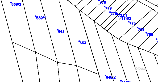 Parcela st. 653 v KÚ Veletiny, Katastrální mapa