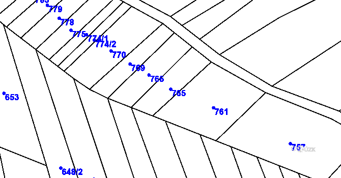 Parcela st. 765 v KÚ Veletiny, Katastrální mapa