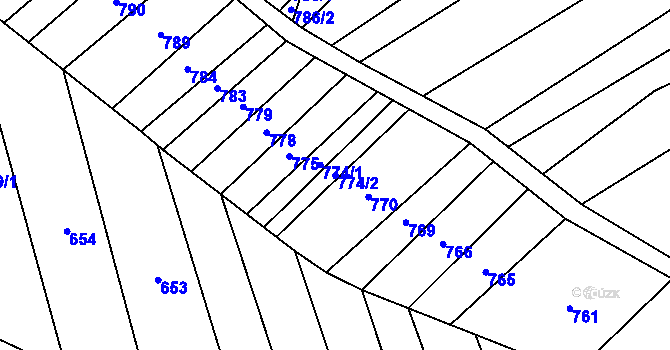 Parcela st. 774/2 v KÚ Veletiny, Katastrální mapa