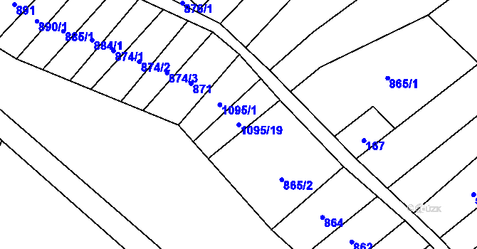 Parcela st. 1095/19 v KÚ Veletiny, Katastrální mapa