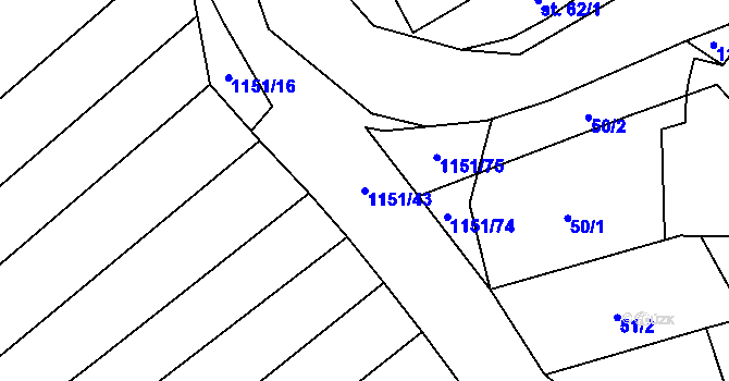 Parcela st. 1151/43 v KÚ Veletiny, Katastrální mapa