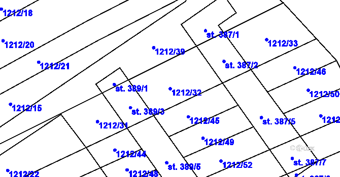 Parcela st. 1212/32 v KÚ Veletiny, Katastrální mapa