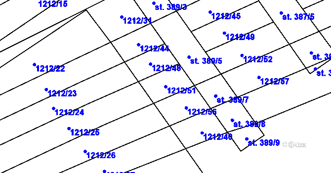 Parcela st. 1212/51 v KÚ Veletiny, Katastrální mapa