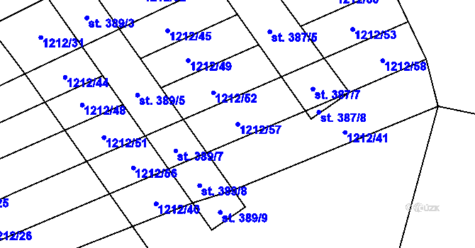 Parcela st. 1212/57 v KÚ Veletiny, Katastrální mapa