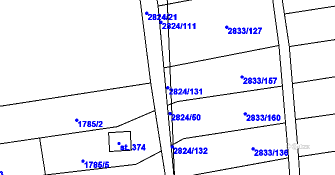 Parcela st. 2824/131 v KÚ Veletiny, Katastrální mapa