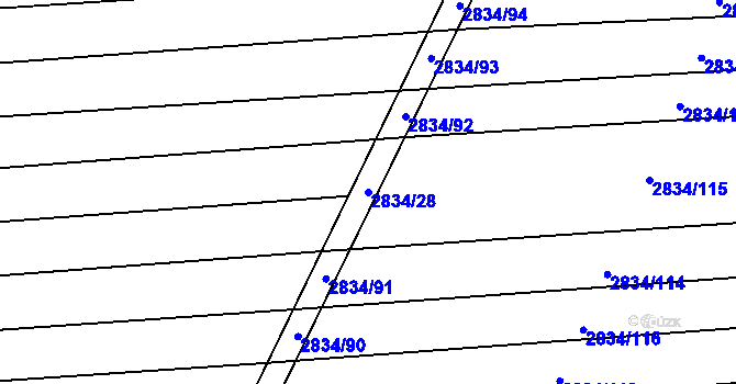 Parcela st. 2834/28 v KÚ Veletiny, Katastrální mapa