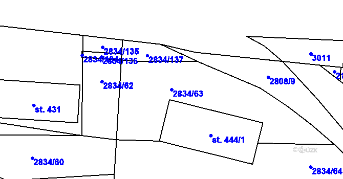 Parcela st. 2834/63 v KÚ Veletiny, Katastrální mapa