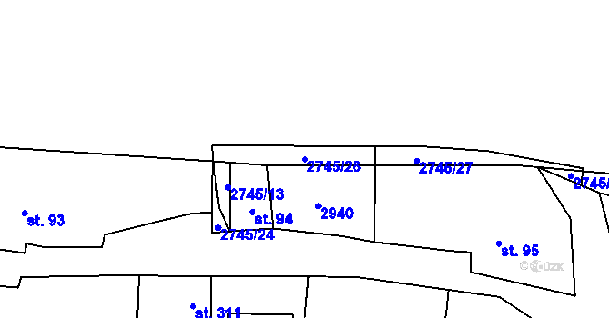 Parcela st. 2745/26 v KÚ Veletiny, Katastrální mapa