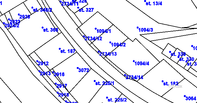 Parcela st. 2734/13 v KÚ Veletiny, Katastrální mapa