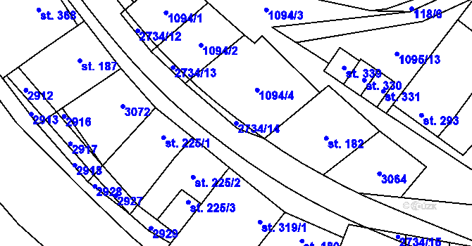 Parcela st. 2734/14 v KÚ Veletiny, Katastrální mapa