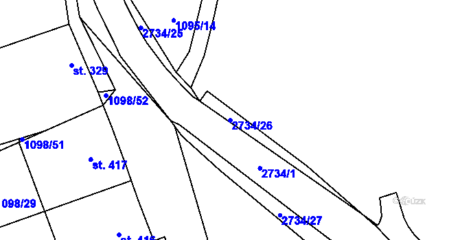 Parcela st. 2734/26 v KÚ Veletiny, Katastrální mapa