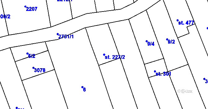 Parcela st. 227/2 v KÚ Veletiny, Katastrální mapa