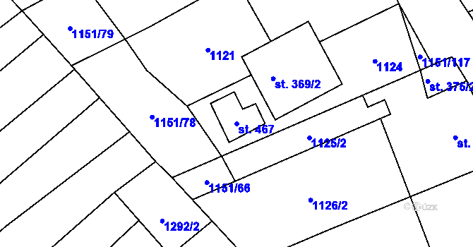 Parcela st. 467 v KÚ Veletiny, Katastrální mapa
