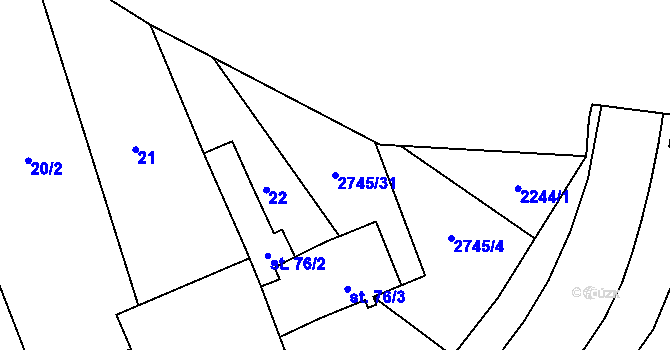Parcela st. 2745/31 v KÚ Veletiny, Katastrální mapa