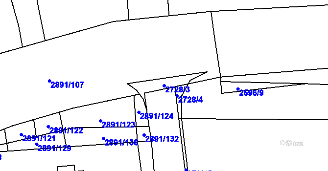 Parcela st. 2728/3 v KÚ Veletiny, Katastrální mapa