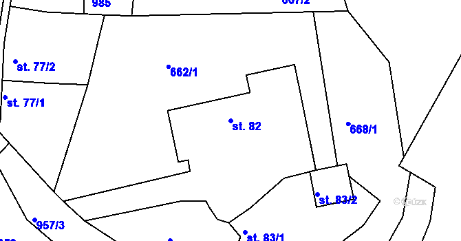 Parcela st. 82 v KÚ Veletov, Katastrální mapa
