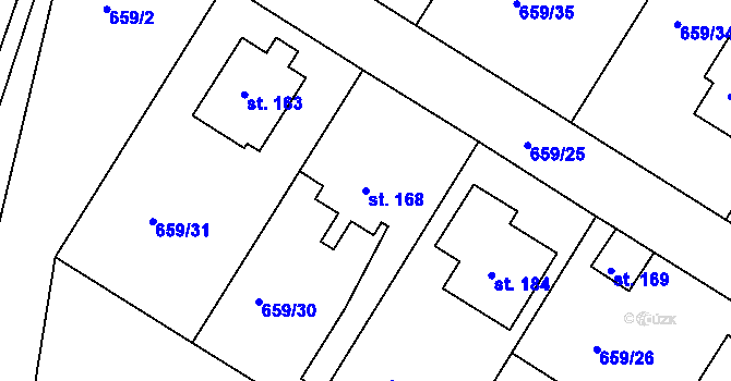 Parcela st. 168 v KÚ Veletov, Katastrální mapa