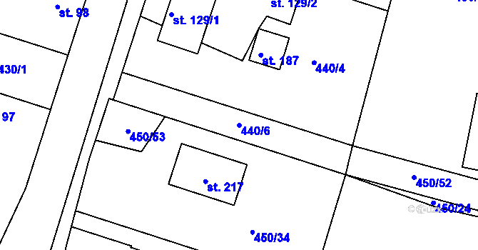 Parcela st. 440/6 v KÚ Veletov, Katastrální mapa