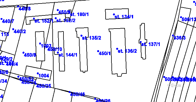 Parcela st. 450/1 v KÚ Veletov, Katastrální mapa