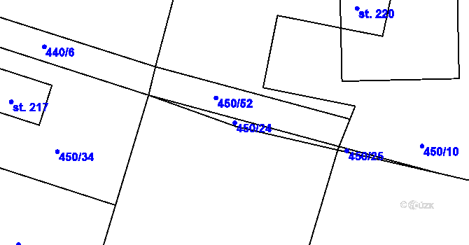 Parcela st. 450/24 v KÚ Veletov, Katastrální mapa