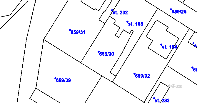 Parcela st. 659/30 v KÚ Veletov, Katastrální mapa