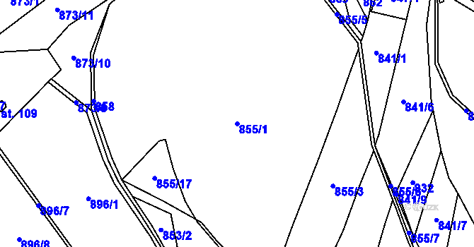 Parcela st. 855/1 v KÚ Veletov, Katastrální mapa