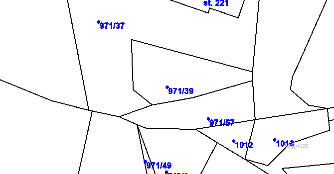 Parcela st. 971/39 v KÚ Veletov, Katastrální mapa