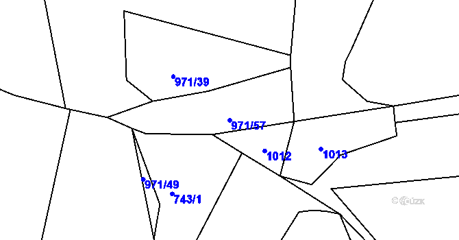 Parcela st. 971/57 v KÚ Veletov, Katastrální mapa