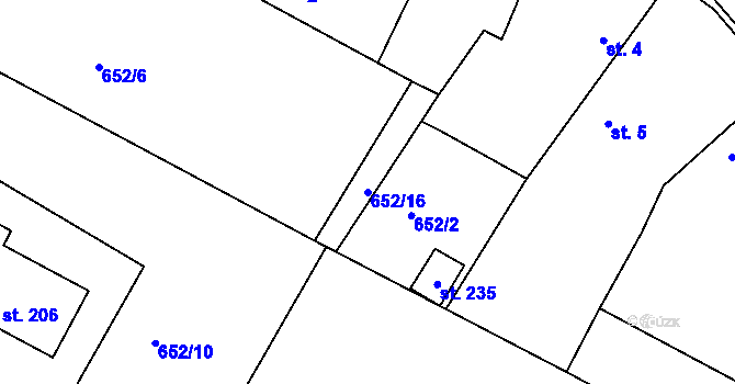 Parcela st. 652/16 v KÚ Veletov, Katastrální mapa