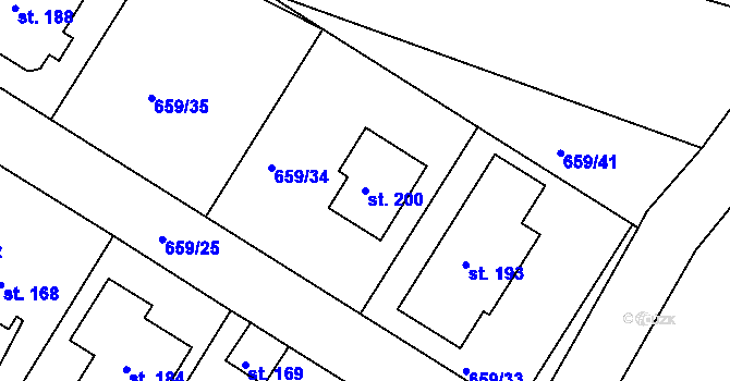 Parcela st. 200 v KÚ Veletov, Katastrální mapa