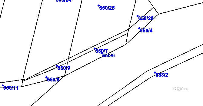 Parcela st. 650/6 v KÚ Veletov, Katastrální mapa
