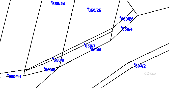 Parcela st. 650/7 v KÚ Veletov, Katastrální mapa